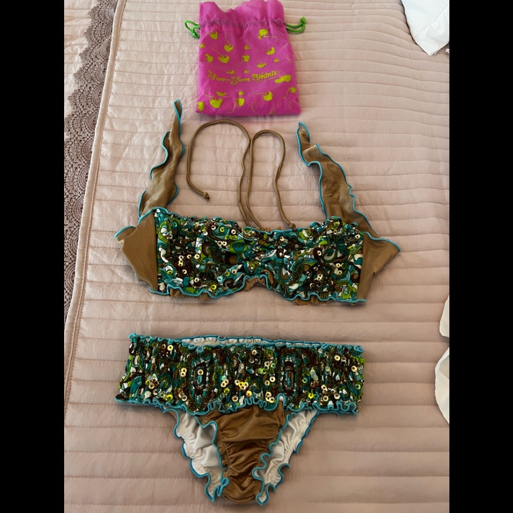 OOAK Hand made embellished sequences bikini with storage pouch